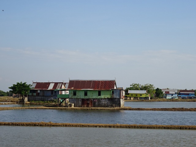 　インドネシア　スラベシ島の海水養殖池に建つ水上住居