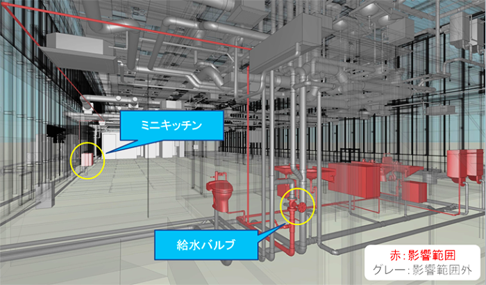 　ミニキッチンにも影響が出ることがBIMモデルからわかる　Ⓒ竹中工務店