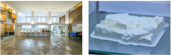 　T-BOX 共有スペース　　　　　　　　　　　　　3Dプリンタで作成した建築模型
　Ⓒ積水ハウス　　　　　　　　　　　　　　　　 Ⓒ積水ハウス