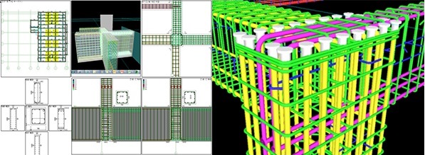 　指定部の平面・断面・3Dの一覧機能　　　　　柱と梁の接合部　鉄筋3Dモデル