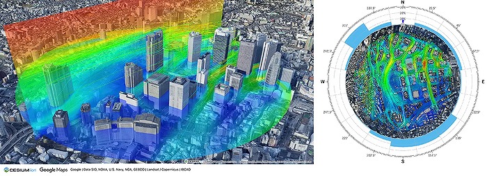 　風環境CFD結果の3D地図上での可視化イメージ　Ⓒ大林組