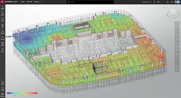 　Autodesk Tandem上にヒートマップを表示した様子　Ⓒ日本設計