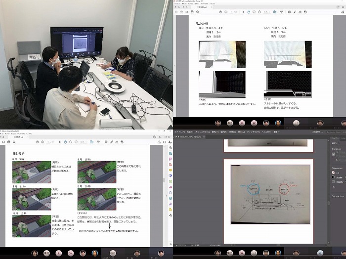 　写真はインターンシップ中のリモート会議の様子。テレワーク中に行う課題実習のエスキース
　風景です。