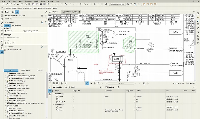 　Bluebeamクラウド機能による同時編集