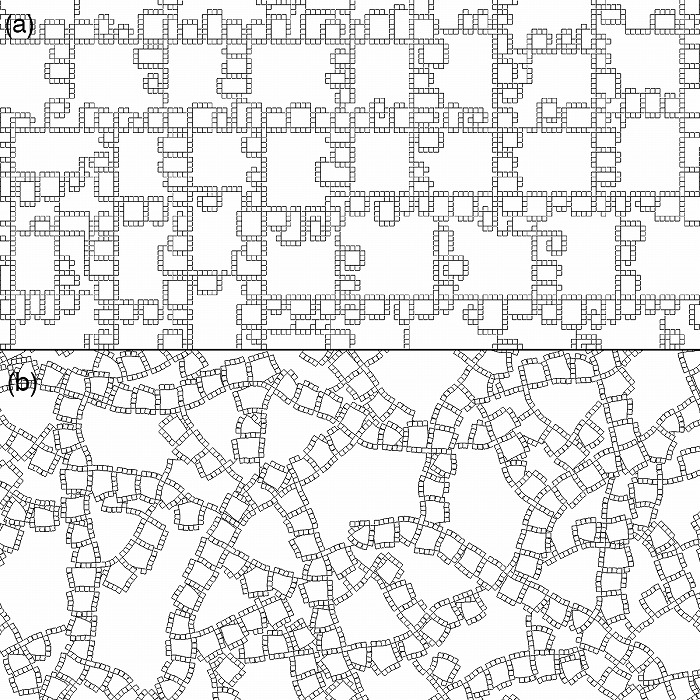 　図４．a) 第３層の周期をランダム化、b) 第３階層の角度をランダム化