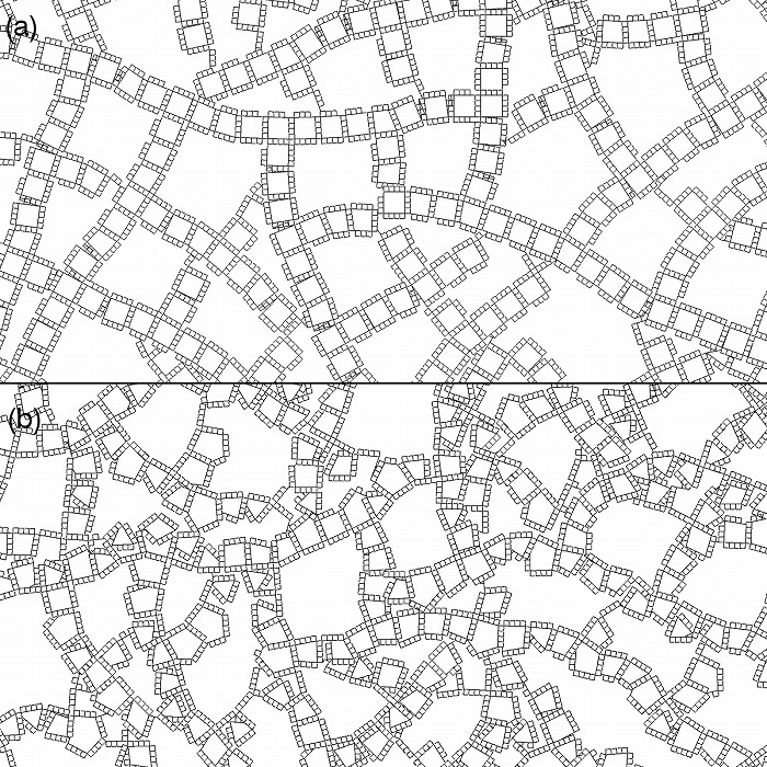 　図３．a) 第５層の角度をランダム化、b) 第４層の角度をランダム化