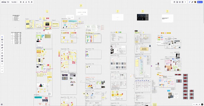 　ワークショップ用のmiroのボード
　※上記の画像、キャプションをクリックすると画像の出典元のmiroのWebサイトへリンク
　　します。