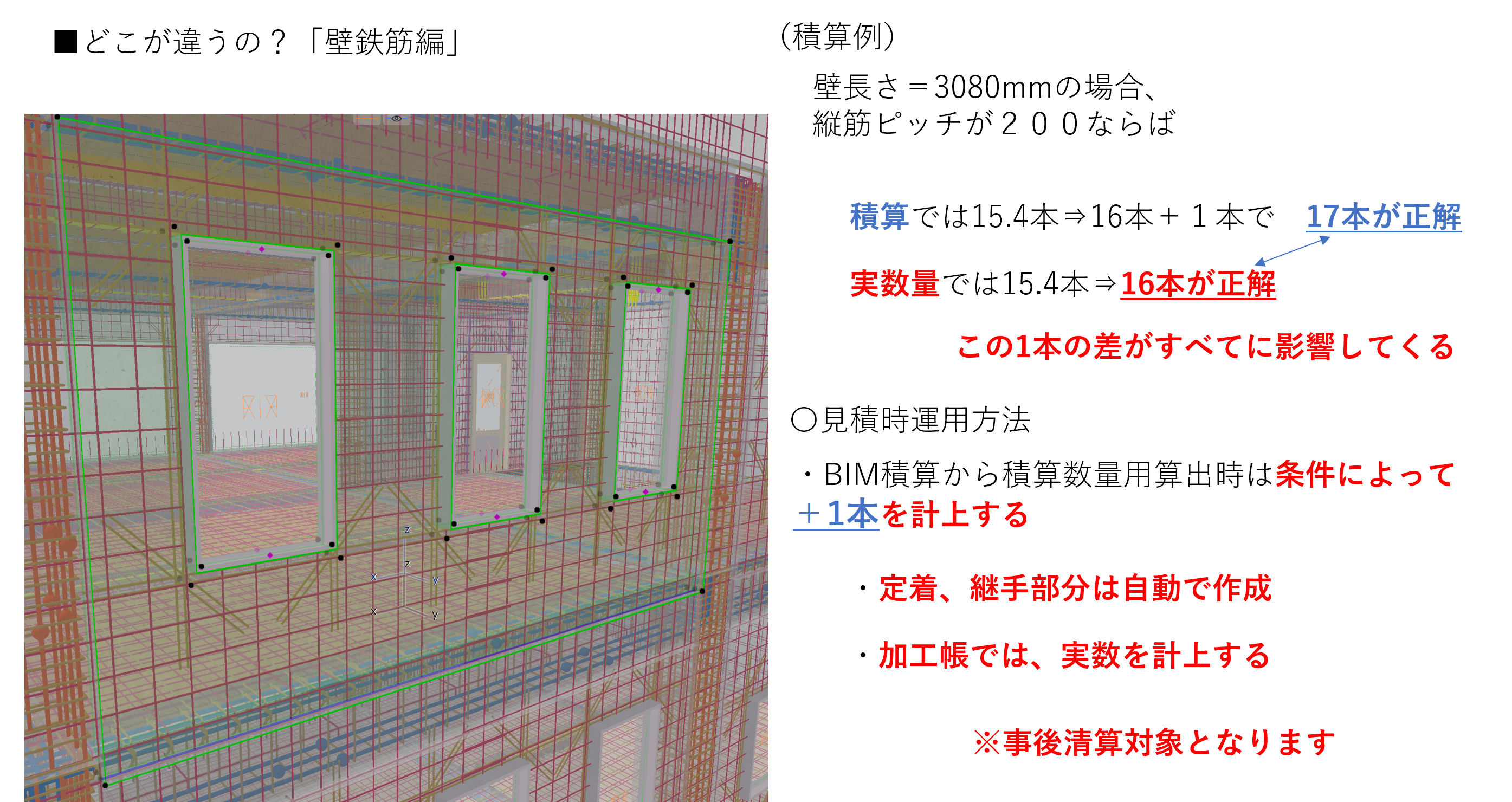 　壁鉄筋における積算の違いについて