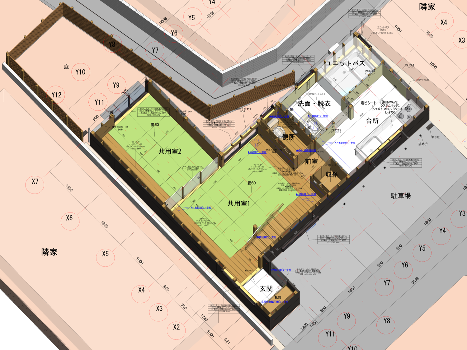 　研究室で考案したBIMによる三次元実施設計図（平面詳細図） 