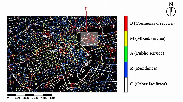 　図4　上海中心部（124.6 km2）における建物機能の分類をマッピング