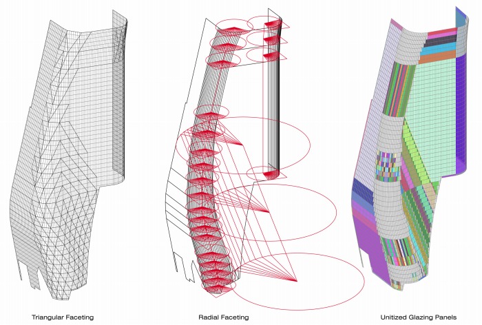 　図３　ファール・タワーのガラス面の合理的曲面分割（設計：Morphosis）